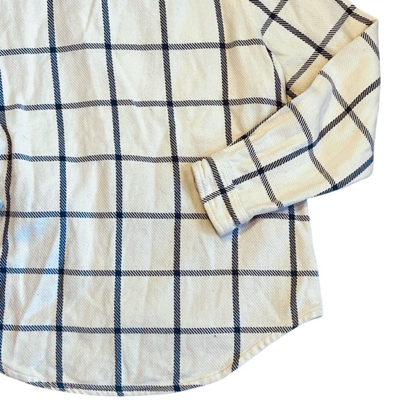 L.L. Bean Women’s L Ivory Blue Plaid 1912 Overshirt Flannel Heavyweight Shacket - Picture 12 of 15